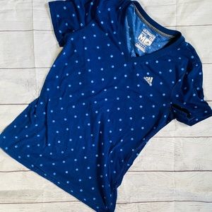 Adidas women’s v neck blue polka dot shirt